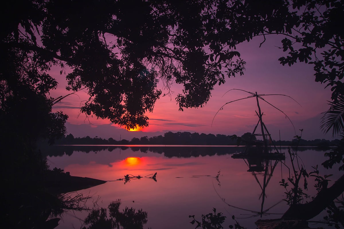a row of traditional houses with red roofs in Indonesia
